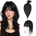 Hairro Mono Hair Toppers with Bangs, 3.4" x 3.4" Mono Base 100% Real Human Hairpieces for Women, 150% Density Clips In Topper for Greyish Thinning Hair, 18 Inch Jet Black