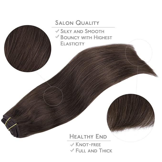 Wennalife Clip in Human Hair Extensions, 22 Inch 150g 9pcs Extensions Real Hair, Light Dark Brown Remy Ins Double Weft, #2A