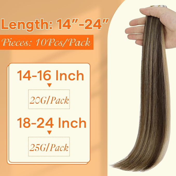 Full Shine Virgin Tape in Hair Extensions Human Hair Balayage Intact Machine Remy Tape in Extensions Color BM Invisible Injection Real Hair Extensions Tape ins 25Gram 18Inch Soft Human Hair 10Pcs