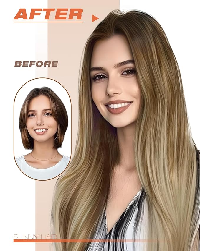 Sunny Hair Tape in Hair Extensions Medium Brown Balayage Blonde Tape in Hair Extensions Human Hair, 16 inch Remy Hair Extensions Tape in 20Pcs 50g
