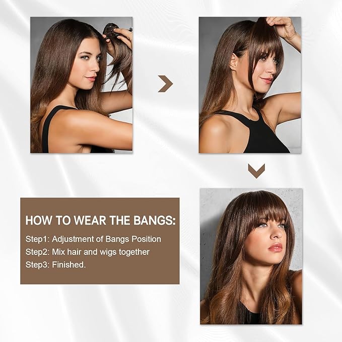 BOGSEA Clip in Bangs 100% Human Hair Bangs with Temples Bangs Hairpieces for Women Clip in Fake Bangs for Daily Wear (Medium Reddish Brown, French Bangs)