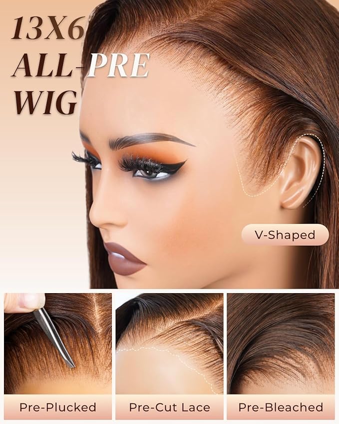 Arabella 13x6 Chocolate Brown Lace Front Wig 210% Brown Glueless Wig Human Hair Real HD Lace Front Wig True Pre Plucked Pre Bleached Pre Cut Glueless Wig (24inch,13x6 Chocolate Brown Straight wig)