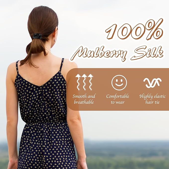 4 Pack 100% Mulberry Silk Scrunchies, Silk Hair Ties No Damage Scrunchies Valentines Gifts for Women Girls