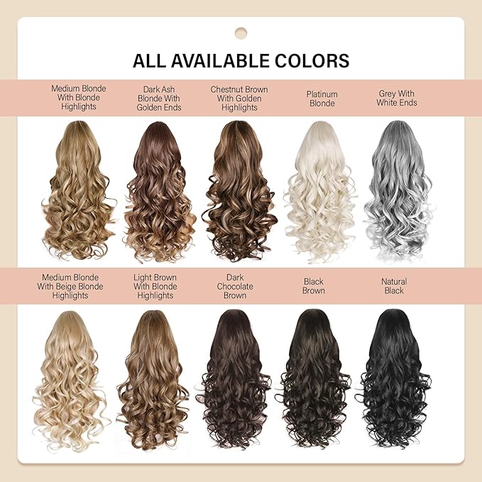 24 Inch Blonde Ponytail Extension, Clip on Ponytails for Women, Long Curly Ponytail Extensions for Women, Synthetic Layered Pony Tails Hair Extensions (Color: Dark Blonde With Beige Blonde Highlights)