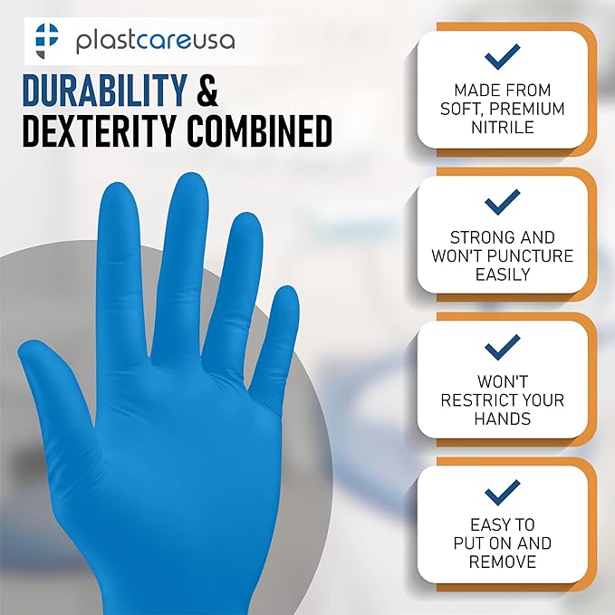 100 Nitrile Exam Gloves 3.5 Mil - Latex & Powder Free, Disposable Non-Sterile Protective Gloves By PlastCare