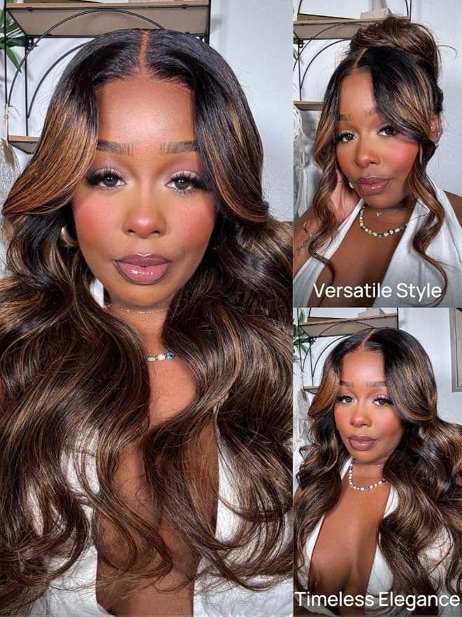 YIROO Bye Bye Knots Glueless Wigs Highlight Balayage Brown Body Wave Put on and Go 7x5 Lace Front Wig Invisible Knots Pre Plucked Ready to Go 22inch