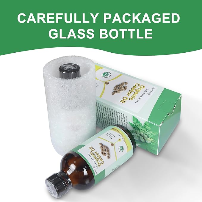 Organic Castor Oil for Body,Castors Hair & Lashes Brow Oils, USDA Certified 100% Pure Natural Glass Bottle, Cold Pressed, Hexane Free. Castor Oil for Hair Growth, Thicker Fuller Brows, 4.22oz