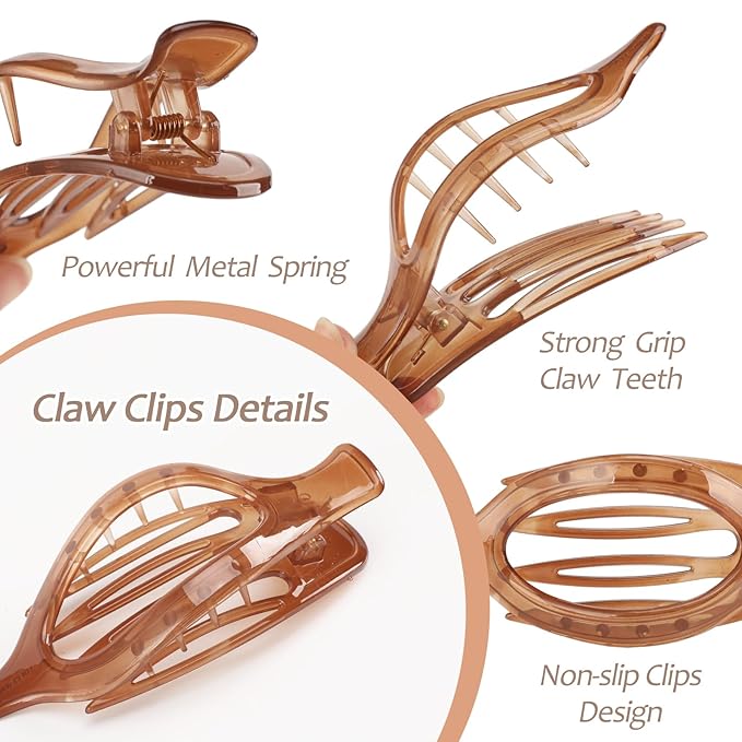 6 Packs Flat Claw Clips for Women, French Concord Flat Hair Clip, Matte Curved Hair Claws Clip, Lay Down Claws Clips, Durable Strong Hold Hair Clip, Christmas Gifts (Amber)