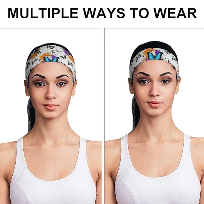 Headbands for Men Women Non Silp Sweatband or Running, Cycling, Basketball, Tennis, Yoga Fitness Hairband for Unisex (Butterfies Watercolor Splashes Butterfly)