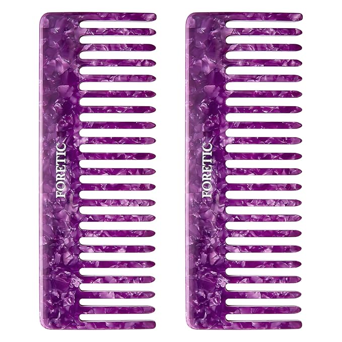 2Pcs Large Bright Violet Wide Tooth Comb for Women, Men, and Kids - Handmade, for Curly Hair. Long and Short Hair Detangler Comb for Wet and Dry Use. Professional Hair Cutting Comb - 6.29 Inches