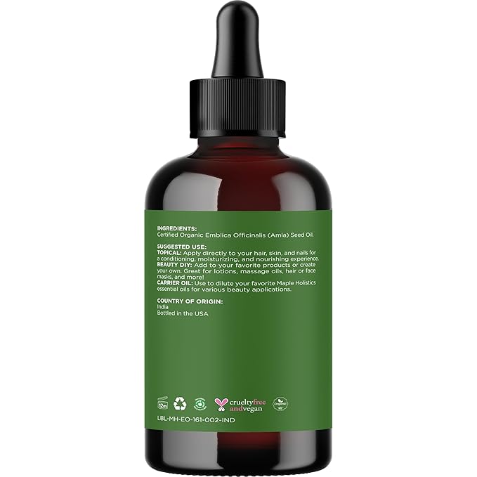Organic Amla Oil for Hair - 100% Pure Amla Hair Oil for Volume Shine & Hydration - Cold-Pressed Extra Virgin Unrefined Non-GMO & USDA Organic for Nourishing Moisturizing Scalp Care (4 Fl Oz)