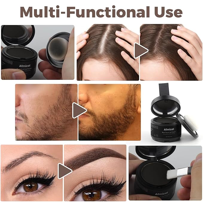 Instant Hairline Powder, Root Touch Up Hair Color for Gray Coverage and Thinning Hair, Root Cover Up Conceals Hair Loss & Bald Spots, Natural and Non-Greasy Hair Color for Women & Men, Black
