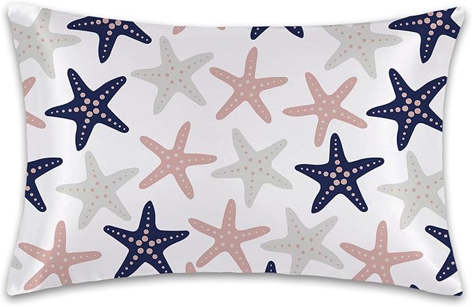 Sea Starfish Modern Satin Pillow Case Queen Size,Soft Pillowcases for Hair and Skin Similar to Silk,Pillowcases with Hidden Zipper Bedding Accessories,20X30 Inches,1 Pack