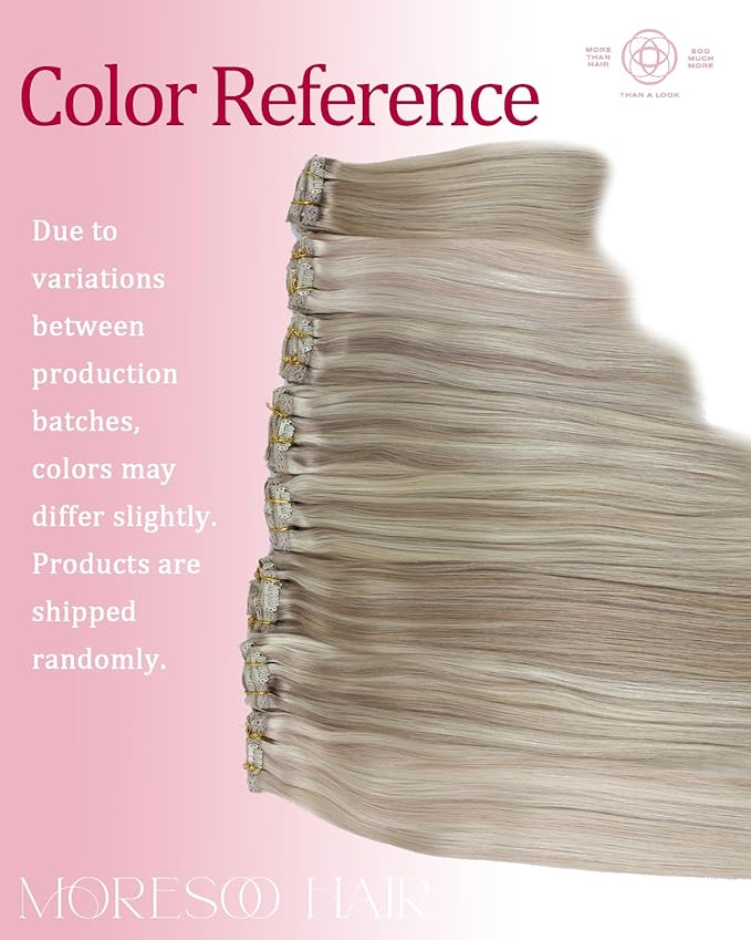 Moresoo Clip in Hair Extensions Brown Blond Highlight Real Human Hair Extensions Clip ins Chestnut Brown with Platinum Blonde for Women Long Remy Human Hair Double Weft 120g/7pcs 24in