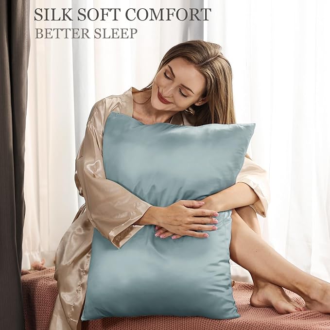 Adubor 100% Silk Pillowcase - Mulberry Silk Pillow Cases, 23 Momme 6A Grade Fibers, Silk Pillow Case for Hair and Skin Health, with Hidden Zipper (King 20''×36'', Lake Blue, 1PC)