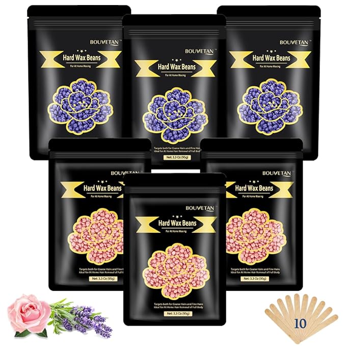 Wax Beads for Hair Removal, 1.3Lb/21oz Hard Wax Beans for Eyebrow, Face, Bikini, Legs, Arms, Full Body Waxing with 10pcs Wax Spatulas, 6 Packs