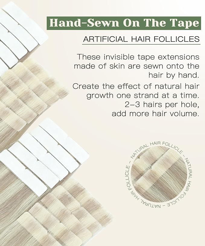 SURNEL Injected Seamless Tape in Hair Extensions Real Human Hair 22 Inch #18P60 Ash Blonde with Platinum Blonde Invisible Tape in Extensions 20 Pcs 50g(#18P60,22)