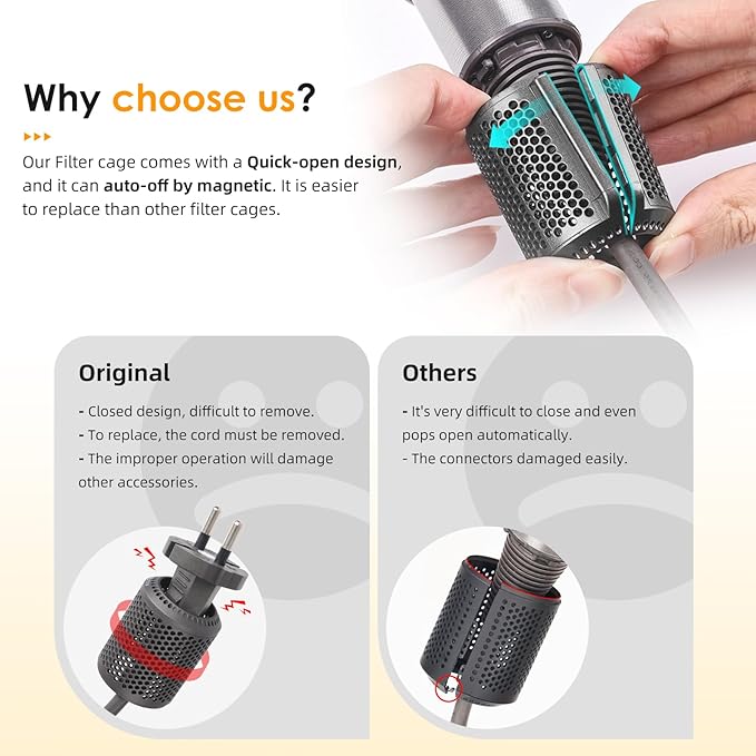 Magnetic Hair Dryer Filter Compatible with Dyson Supersonic HD01 HD03 HD08 HD15 Hair Dryer Attachment, Hair Dryer Outer Filter Spare Parts with Brush (Metallic Gray)