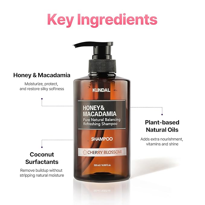KUNDAL Honey & Macadamia / Cherry Blossom, Natural Protein Hair Care for Frizz Control & Elasticity | Cherry Blossom , 500ml (Pack of 2), Stocking Stuffers
