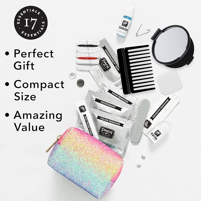 Pinch Provisions Rainbow Minimergency Kit, includes 17 Travel-Sized Cosmetic Essentials, Convenient for Purses, Emergency Beauty Accessories, Gifts for Holiday’s & Birthday’s