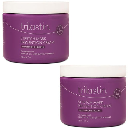 TriLASTIN Maternity Stretch Mark Prevention Cream (4Oz) - Hypoallergenic & Paraben-Free for Pregnancy & Postpartum - Maternity Belly Cream (2 Pack)