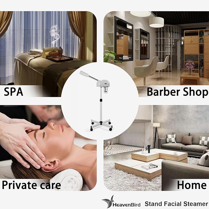 Stand Professional Ozone Facial Steamer with Touch Control, Adjustable Height & Rolling Base, 360° Rotatable Nozzle, Hot Mist Function, Use for Home, Salon SPA (White)