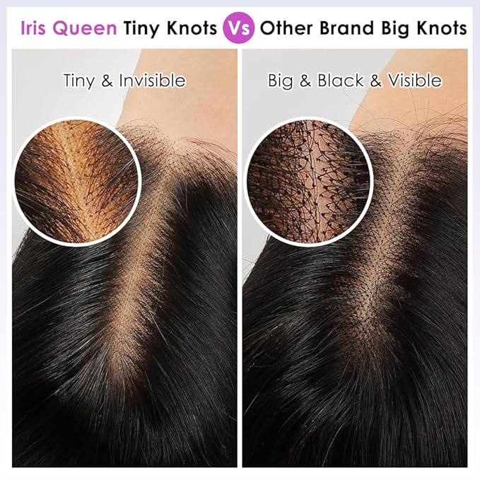 Iris Queen 12A 13x4 Straight HD Lace Front Human Hair Wigs Pre Plucked 180 Density Brazilian Virgin Human Hair Transparent Lace Frontal Wigs for Black Women Natural Black Color(22 inch)