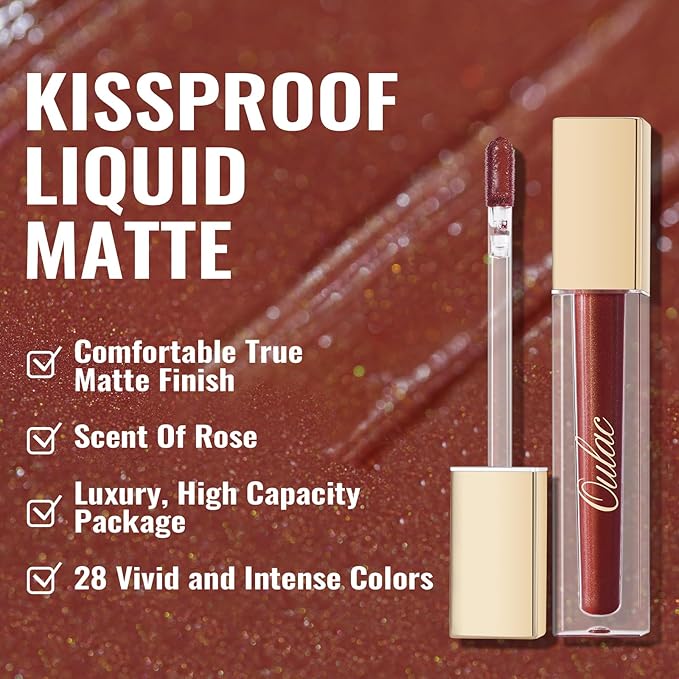 Oulac Matte Liquid Brown Lipstick for Women, Long Lasting Lipstick Waterproof Lip Stain, No Transfer, Creamy High Pigmented Formula with Rose Oil, Vegan & Cruelty-Free,Brown M03