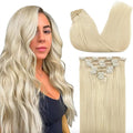 GOO GOO Clip in Hair Extensions Real Human Hair, Remy Human Hair Extensions Clip ins for Women, Natural Human Hair, 26inch 180g 7Pcs, #60A Platinum Blonde