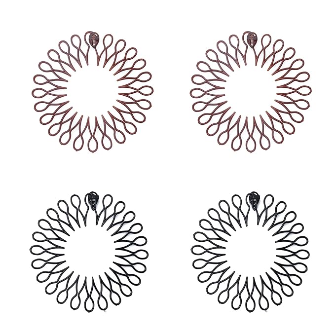 Sowaka 4 Pcs Circular Stretch Comb Plastic Black Brown Circle Spring Headband Flexible Hair Wrap Holder for Women and Girls, Outgoing Sports Accessories (8 shape - black and brown)