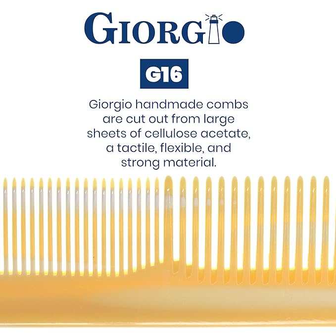 Giorgio G16 Fine Tooth and Wide Tooth Detangler Comb - Hair Comb for Men and for Women, Hair Styling Barber Comb, Beard and Mustache Combs for Men - Saw Cut and Handmade (Ivory)