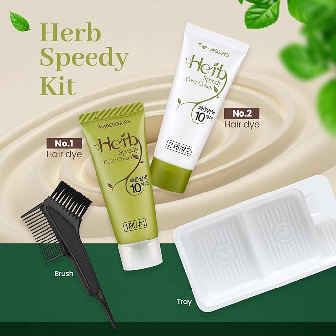 Dongsung Herb Speedy Color Cream Natural Black – Korean Herbal Vegan Hair Dye, PPD-Free, Ammonia-Free, Hypoallergenic – 100% Gray Coverage Odorless Dermatologically Tested Quick 20-Minute Application