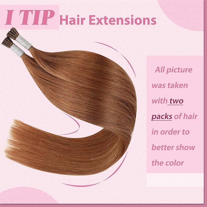 YoungSee Itip Hair Extension Real Human Hair Copper I tip Hair Extensions Human Hair Copper 20In I Tip Extensions Pumpkin Orange Color ITip Remy Hair-Extensions for Girl Party Highlight