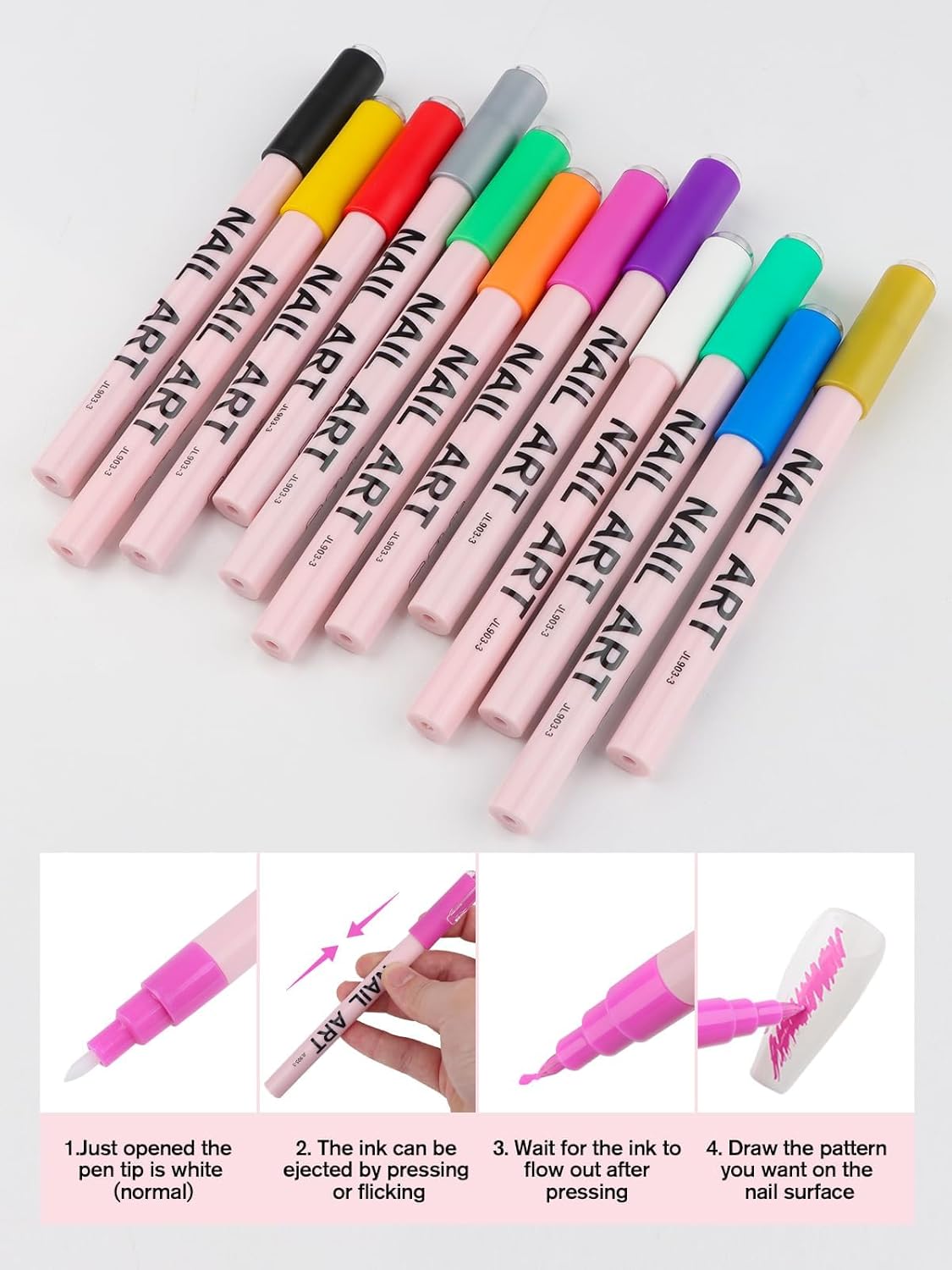 EBANKU Nail Art Pens Quick-Drying, 3D 12 Colors 0.7MM Nail Polish Pens Set Nail Art Drawing Pen Acrylic Paint Nail Point Dotting Liner Pen Tools for Home DIY Salon Nail