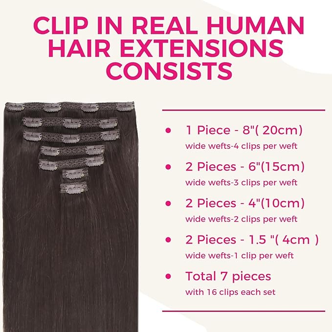 Lashey Straight Clip in Hair Extensions for Black Women 18 Inch 7pcs #2 Dark Brown Hair Extensions Real Human Hair Lace Clip Ins 120g Thick Human Hai