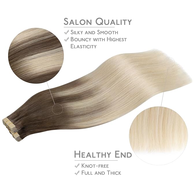 WENNALIFE Tape in Hair Extensions Human Hair, 40pcs 100g 22 inch Ombre Sandy Brown to Platinum Blonde Hair Extensions Real Human Hair Straight Tape in Extensions Invisible Human Hair Extensions