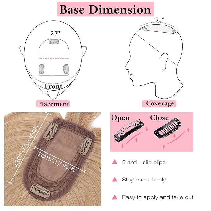 SEGO 100% Real Human Hair Toppers, with Air Bangs, Silk Base 150% Density, Clip in Topper, 2.7肺5.1・ HairPieces for Women, with Thinning/Hair Loss Cover Gray