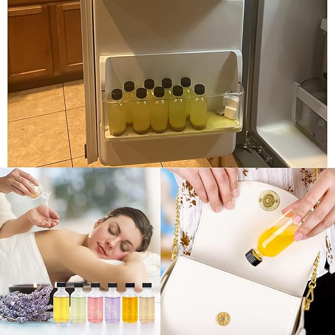 DIDITIME 6 Pack 2 oz Shot Bottles with Caps & Stainless Steel Funnels, Juicing Bottle Reusable Glass, Mini Travel Bottles, 60ml Small Jars with Lids for Potion, Ginger Shots, Oils, Juice
