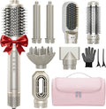8-in-1 Dual Voltage Hot Air Styler & Hair Dryer Brush with Straightener & Curler Attachments, 110,000 RPM Ionic Fast Drying for Frizz-Free Styling, Includes Travel Bag