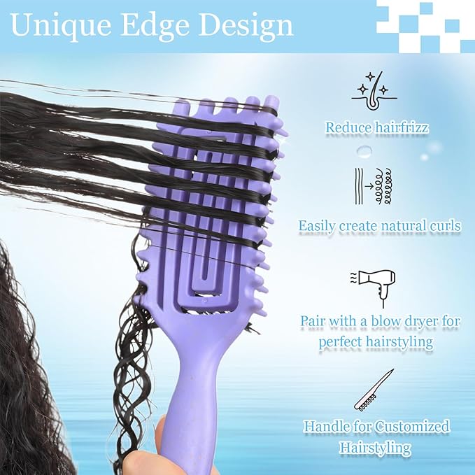 Curly Hair Brush Defining,Curly Brush Defining with Side Gear for Combing, Shaping,and Styling bounce,Lightweight Vented Hair Brush For Wet and Dry Hair（Green Pink）