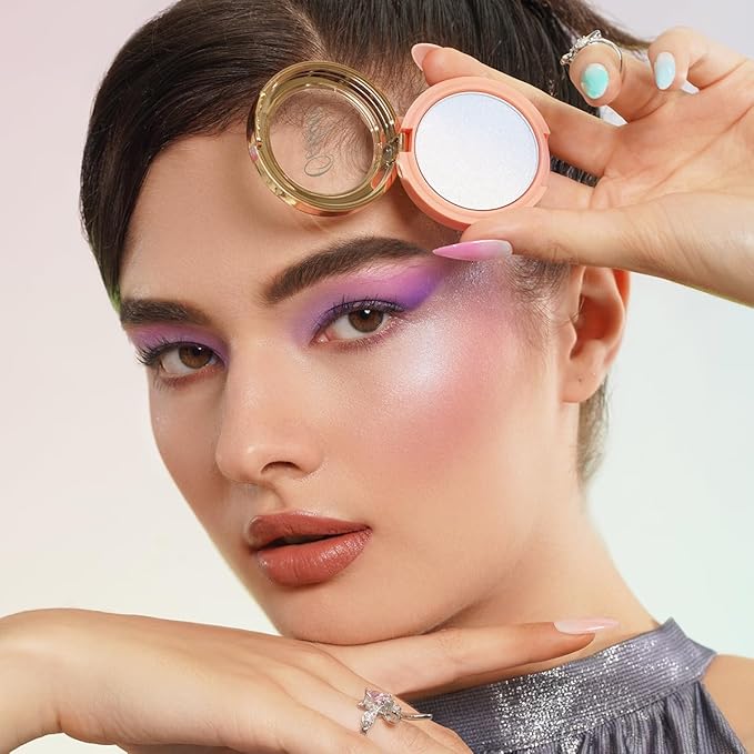 Oulac Luminisers Blush Face & Eyeshadow 2 in 1 Glow,Brighten Skin As Highlighter Makeup, Shimmer Blusher,Buildable and Vegan Cosmetics,4.8g F14 Blue Moon