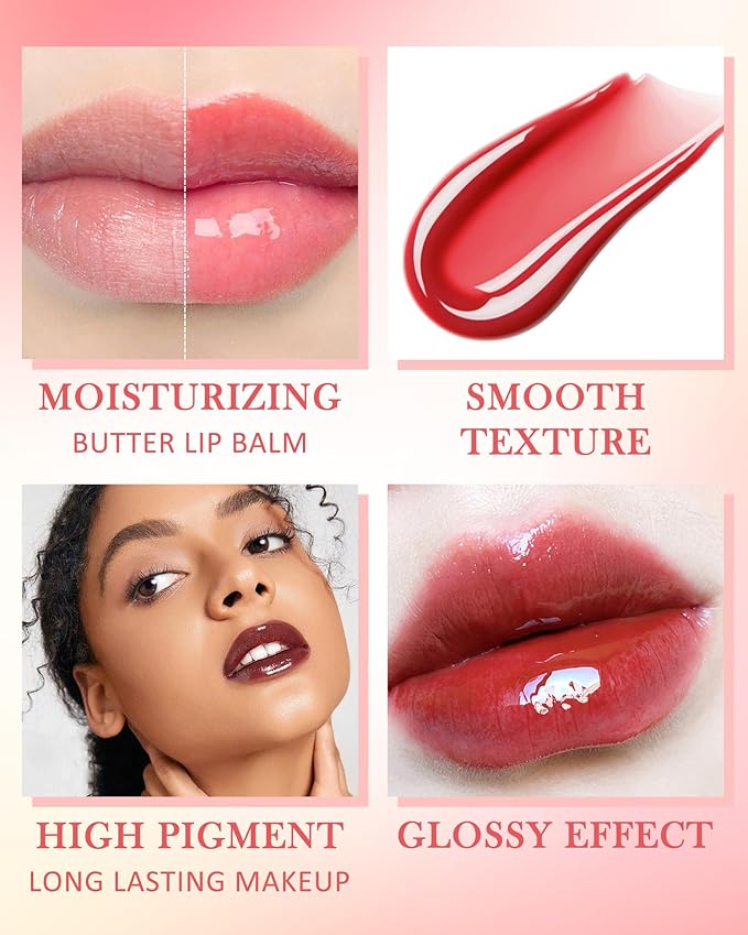 Lip Butter Balm Vanilla,Hydrating Tinted Butter Lip Gloss,Clear Lip Mask Lip Care Moisturizer,Glossier Lip Treatment Balm,Non-Sticky Jelly Glow Reviver Fat Lip Oil Lipgloss,Makeup Gift for Women-01
