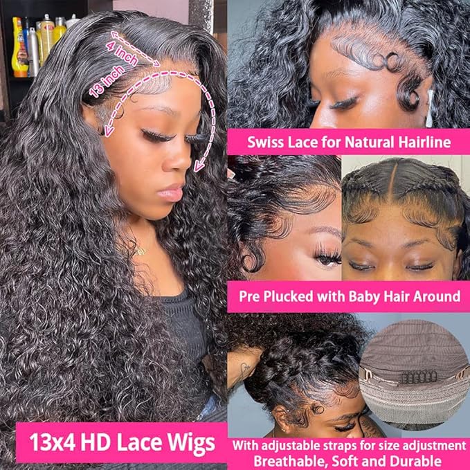 bangjazz 180% Density HD Lace Front Wigs Human Hair Deep Wave Wig 13x4 Lace Frontal Wigs Human Hair 22 Inch Curly Wigs for Black Women Pre Plucked Natural Hairline Natural Color