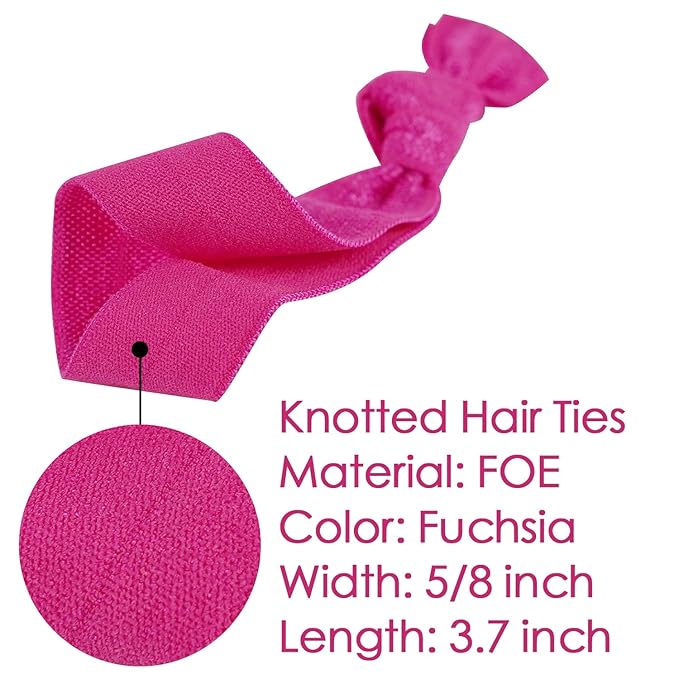 MEEDEE Fuchsia Pink Hair Ties for Women - No Crease, Soft Knotted Ribbon Ties for Damage-Free Ponytails, Yoga-Friendly Elastic Bracelets (Pack of 100)