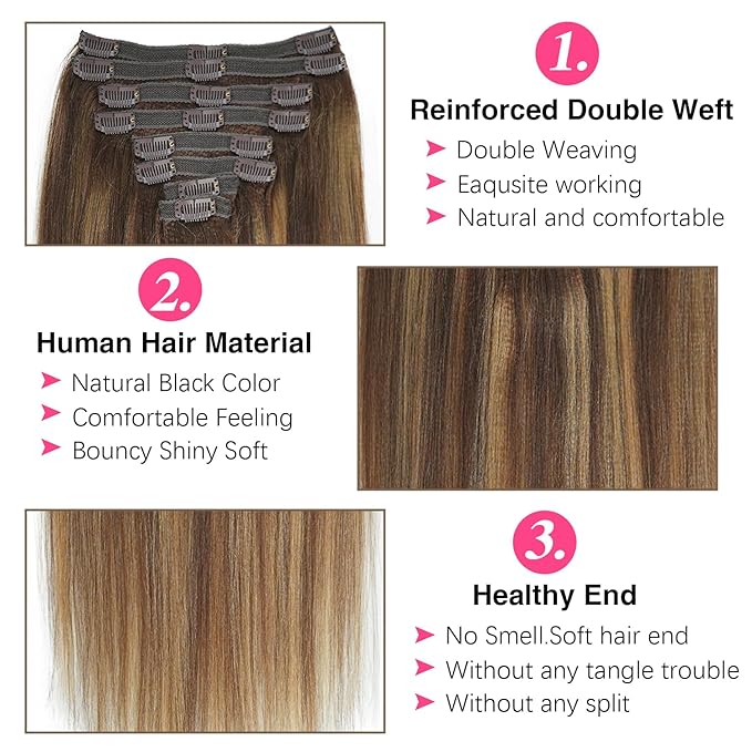 #4/27/4 Yaki Straight Clip in Hair Extensions Real Human Hair Omber Clip ins For Women Yaki Straight Clip on Hair(22inch,T1BP1B/30)