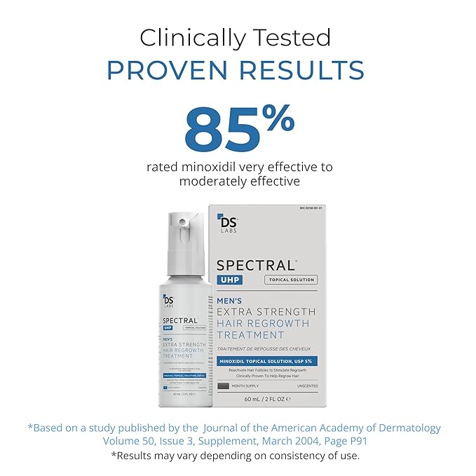DS Labs Spectral.UHP 5% Minoxidil Hair Density Serum for Men - Extra Strength Topical Formula for Thicker-Looking Hair, Targets Thinning at the Crown Area, With Nanosome Technology, 60mL