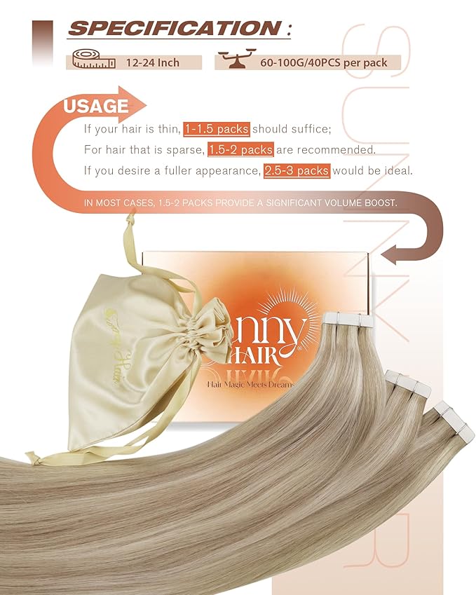 Sunny Hair Tape in Hair Extensions Real Human Hair Invisible Remy Hair Extensions Tape ins for Women Ash Blonde Highlight Bleach Blonde with Pink Hue 24 inch 40pcs 100g
