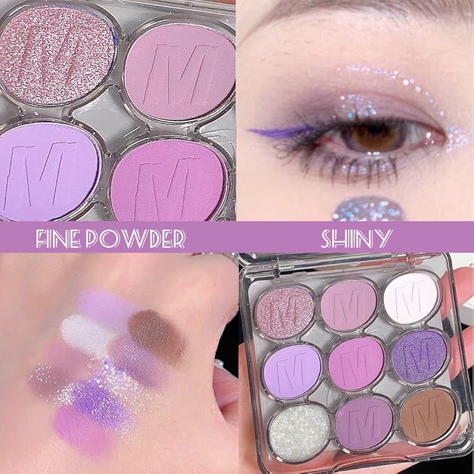 9 Colors Purple Grape Matte Shimmer Eyeshadow Palette for Eye Makeup,High Pigmented Brown Eye Shadow Primers Powder Palet de sombras de ojos