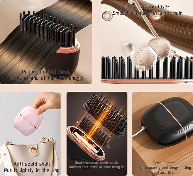 Mini Straightener - 3-Speed Temperature Control Rechargeable Hair Straightener Brush,Anti Scald Shell，Lightweight Portable Heatable Home Travel Gifts (1)