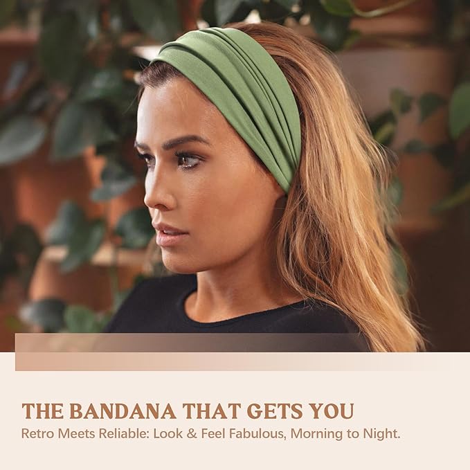 Wide Headbands for Women Knotted No Slip Head Bands Soft Turban Headband Hair Accessories Boho African Solid Color Head Wraps for Women Yoga Workout Pack of 6
